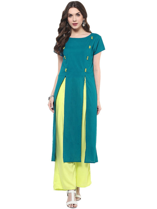 Pannkh Women's Solid Kurti With Panelled Buttons