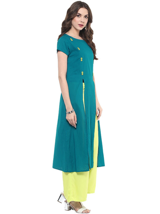 Pannkh Women's Solid Kurti With Panelled Buttons