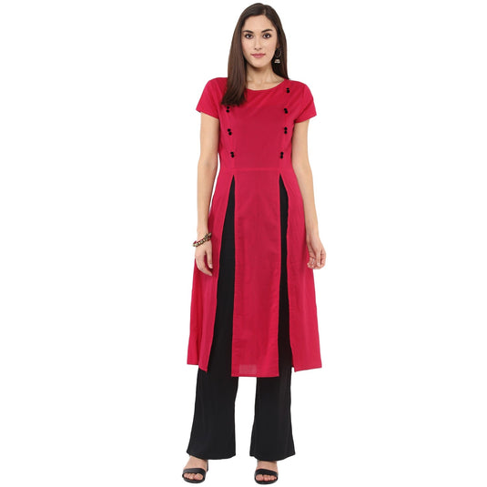 Pannkh Women's Solid Kurti With Panelled Buttons