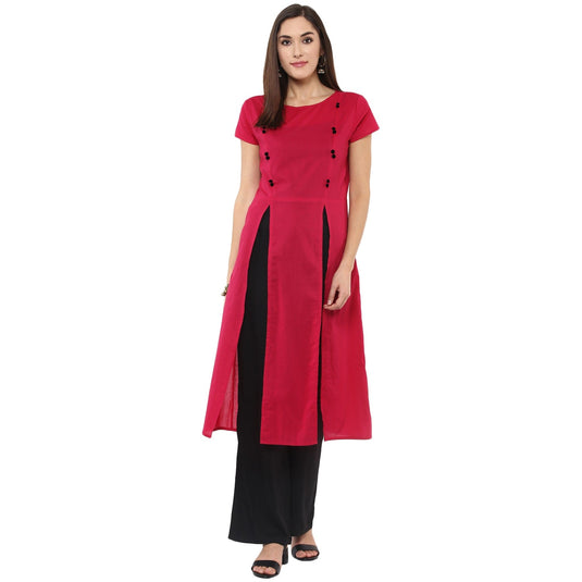 Pannkh Women's Solid Kurti With Panelled Buttons