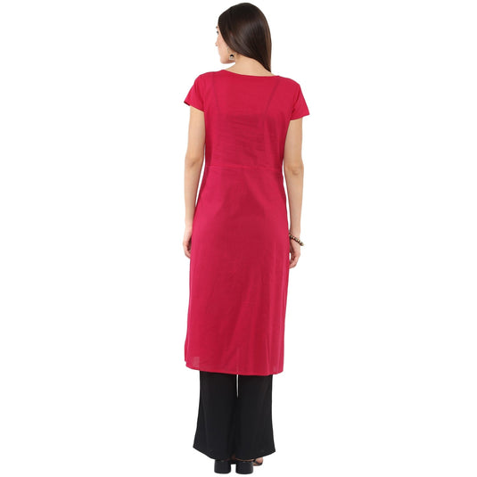 Pannkh Women's Solid Kurti With Panelled Buttons