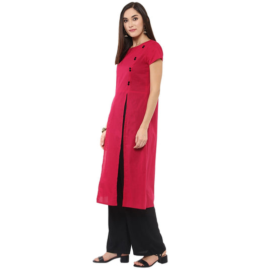 Pannkh Women's Solid Kurti With Panelled Buttons