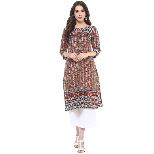 Pannkh Women's Ikat Muddy Print Kurti