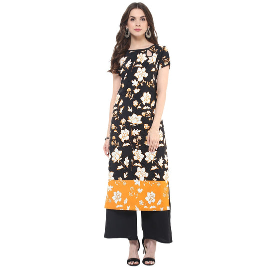 Pannkh Women's Floral Keyhole Long Kurti