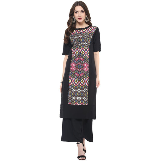 Pannkh Women's Blur Print Straight Fit Kurti