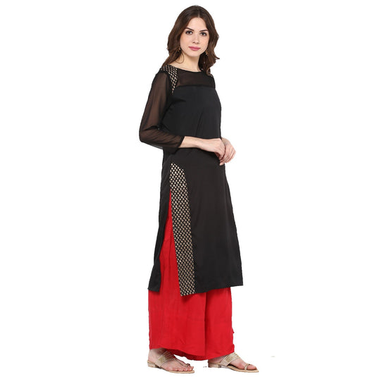 Pannkh Women's Brocade Edge Kurta