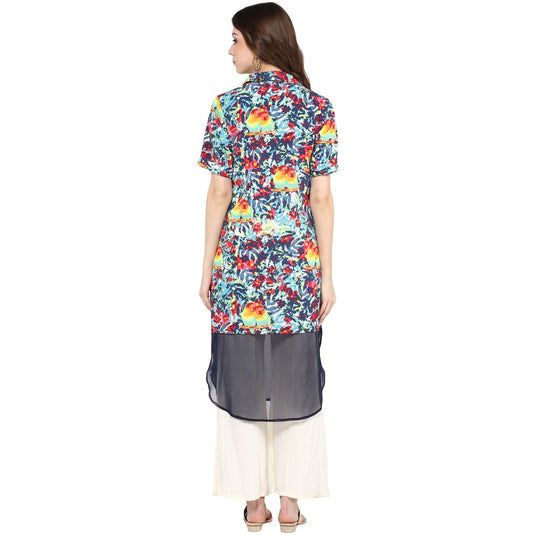 Pannkh Women's Parrot Print Sheer Kurta