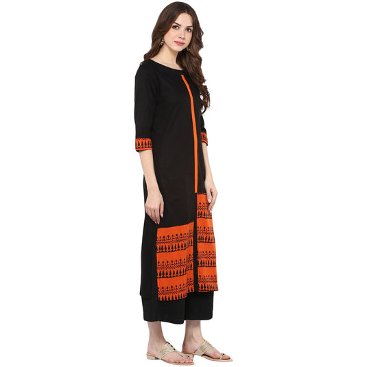 Pannkh Women's Border Print Straight Kurta