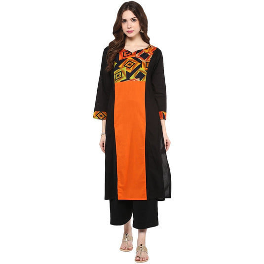 Pannkh Women's Orange Block Print Kurta