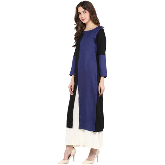 Pannkh Women's Vertical  Color-Block Kurta