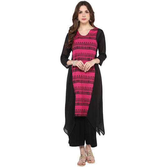 Pannkh Women's Border Print Asymmetric Kurta