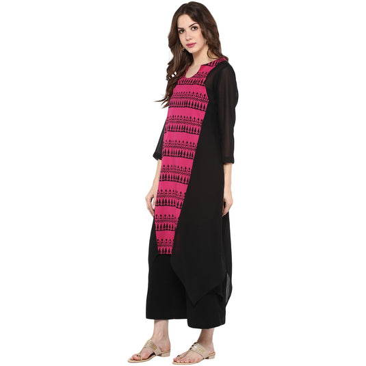 Pannkh Women's Border Print Asymmetric Kurta