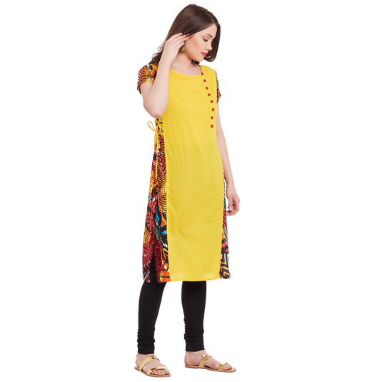 Pannkh Women's Tropcal Print Criss-Cross Kurta