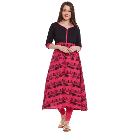 Pannkh Women's Border Print Anarkali Kurta