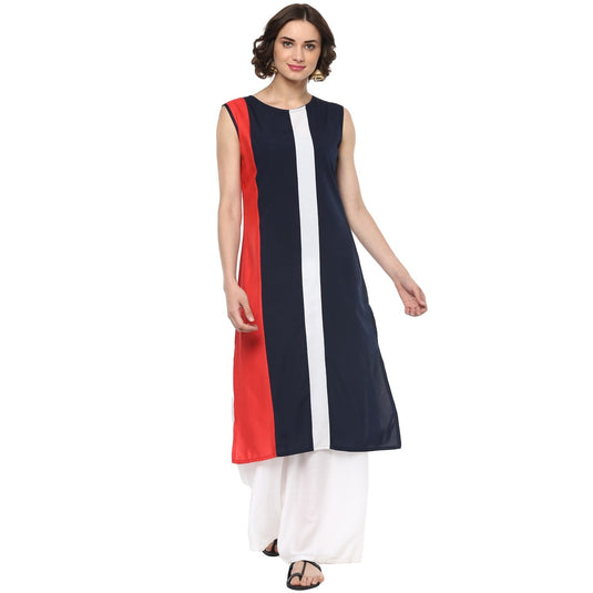 Pannkh Women's Vertical  Color-Block Straight Kurta