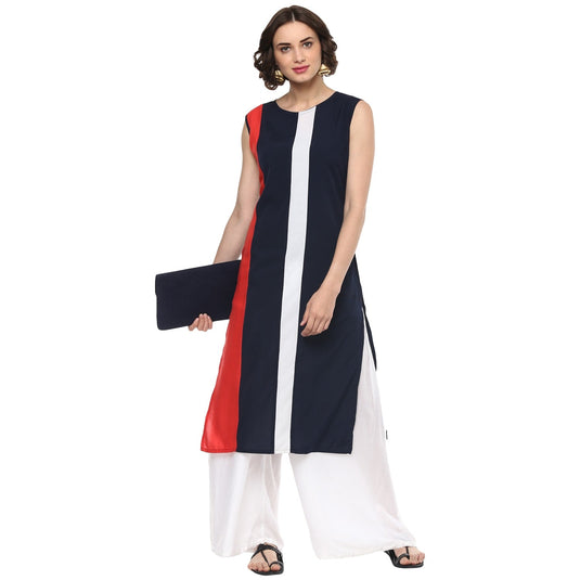 Pannkh Women's Vertical  Color-Block Straight Kurta