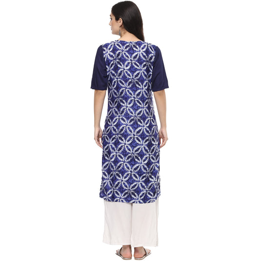 Pannkh Women's Indigo Printed Ruffle Kurta