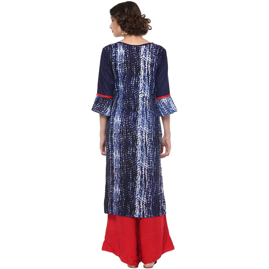 Pannkh Women's Indigo Printed Tassel Kurta