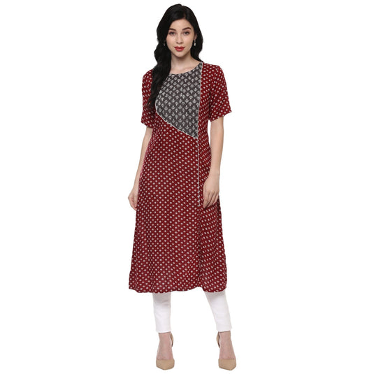 Pannkh Women's Allover Printed Yoke Panelled Kurta