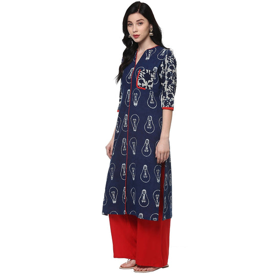 Pannkh Women's Indigo Bulb Print Kurta