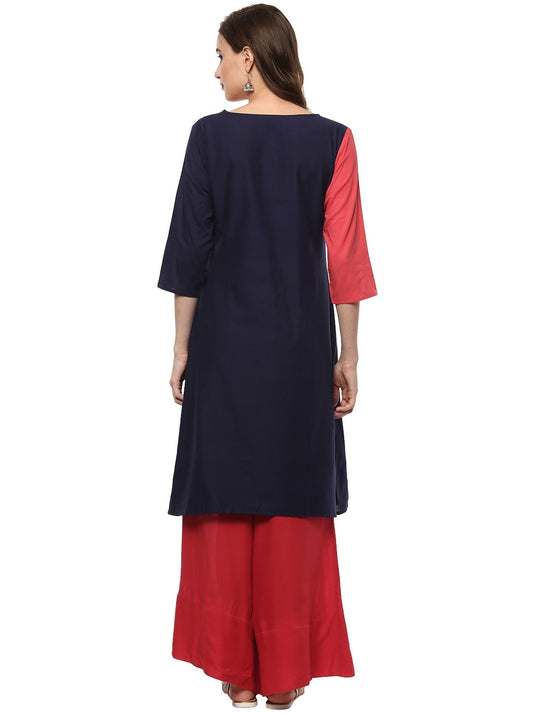 Pannkh Women's Asymmetric Yoke Solid Kurta