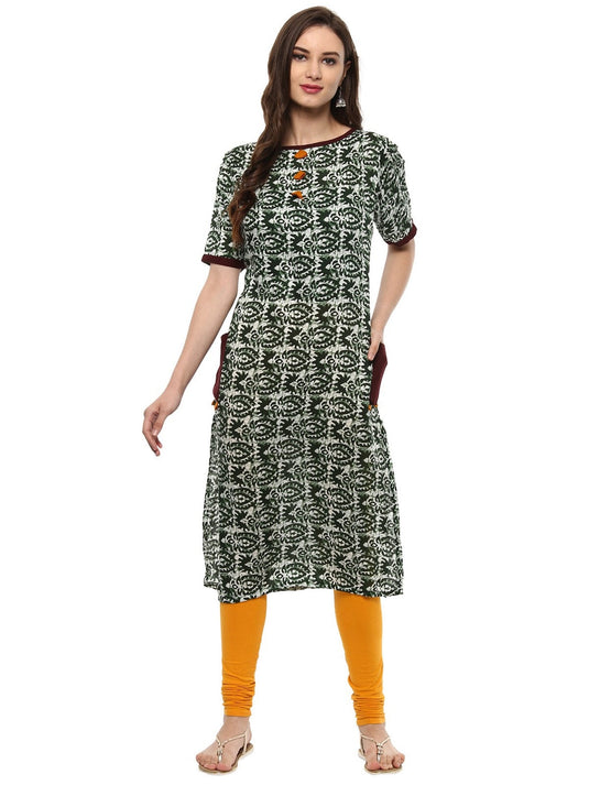 Pannkh Women's Ethnic Print Pocket Kurta