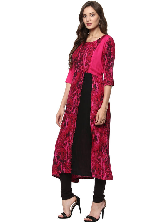 Pannkh Women's Abstract Printed Long Kurta