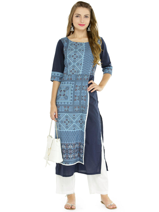 Pannkh Women's Abstract Print Panelled Kurta