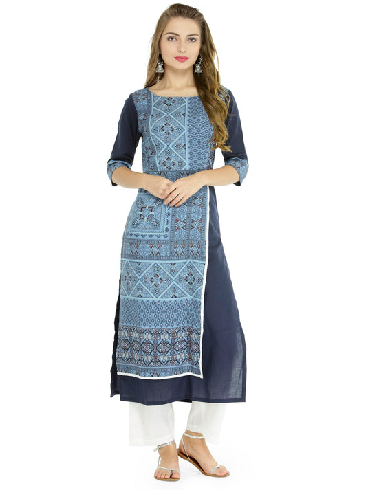 Pannkh Women's Abstract Print Panelled Kurta