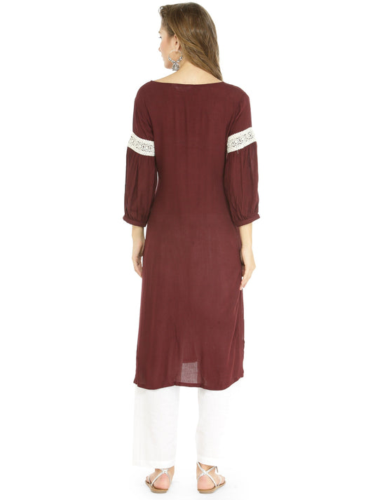 Pannkh Women's Solid Shirt Kurta With Cold-Shoulder