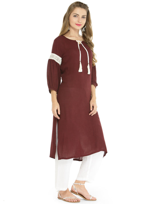 Pannkh Women's Solid Shirt Kurta With Cold-Shoulder