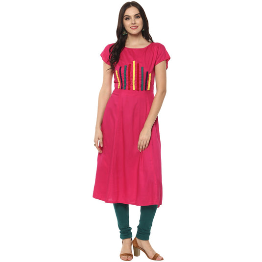 Pannkh Women's Solid Surface Detailed Kurta