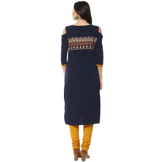 Solid Kurta With Printed Yoke