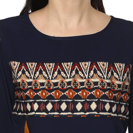 Solid Kurta With Printed Yoke