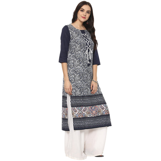 Pannkh Women's Long Dori-Placket Kurta