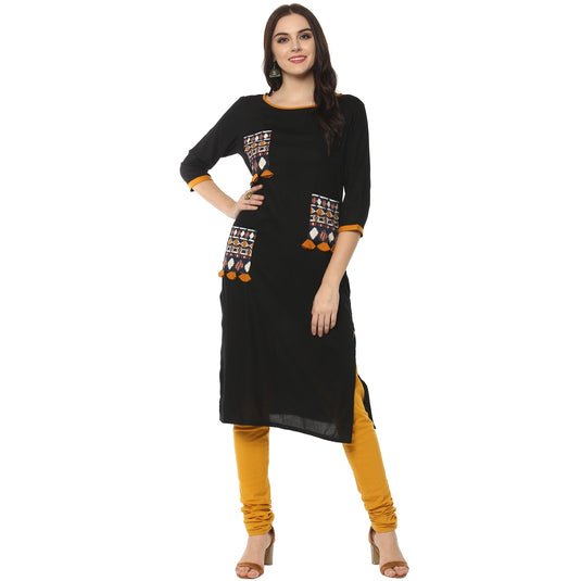 Pannkh Women's Printed Pocket Patch Kurta