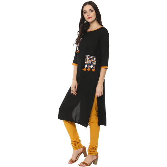 Pannkh Women's Printed Pocket Patch Kurta