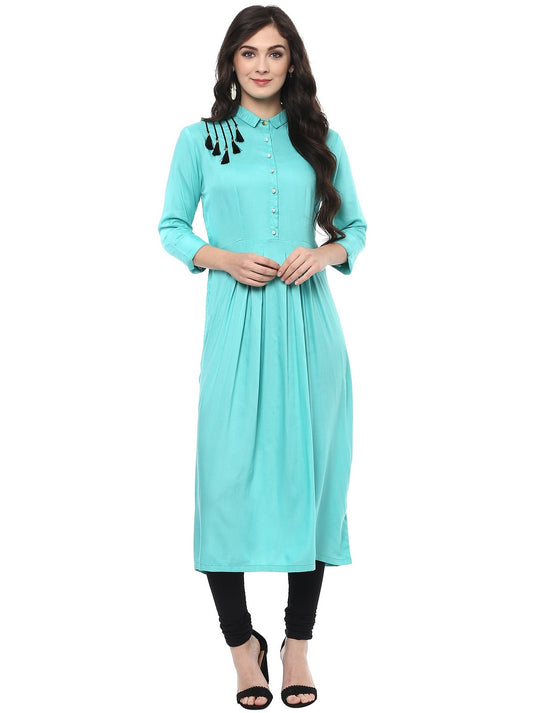 Pannkh Women's Solid Shirt Kurta With Tassels