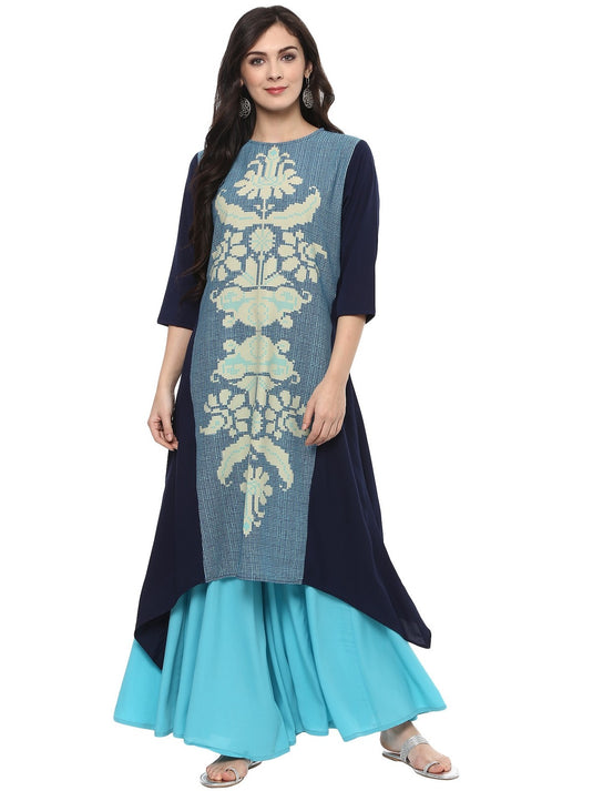 Pannkh Women's Placement Print Asymmetric Kurta