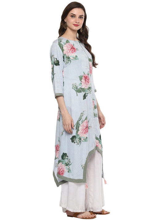 Pannkh Women's Floral Stripes Kurta