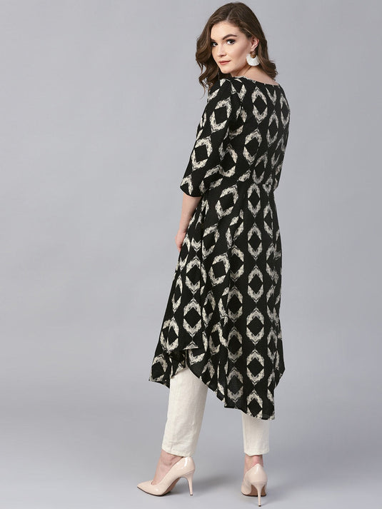 Pannkh Womens Ikat Anarkali Yoke Kurta