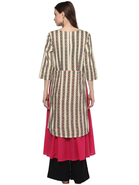 Pannkh Womens Border Layered Anarkali Kurta