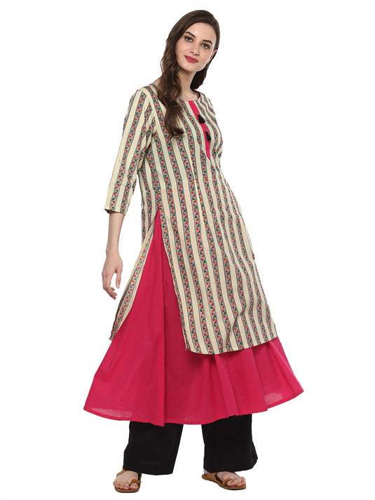 Pannkh Womens Border Layered Anarkali Kurta