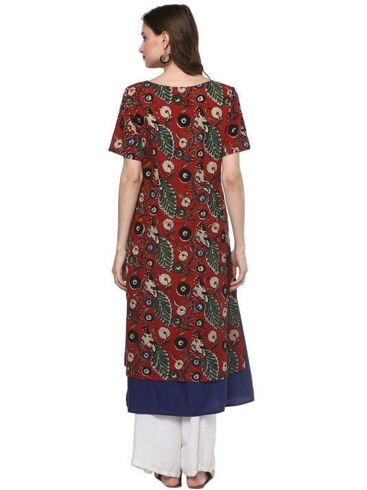 Pannkh Women's Bagru Printed Double Layer Kurta