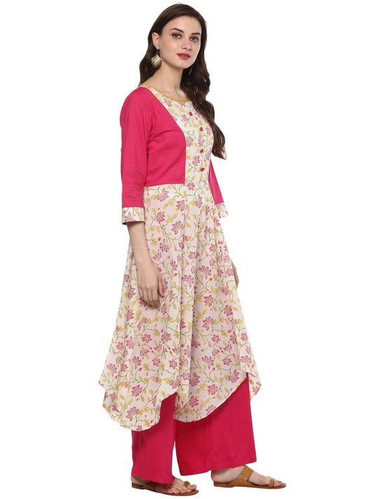 Pannkh Women's Floral Khadi Print Anarkali Kurta