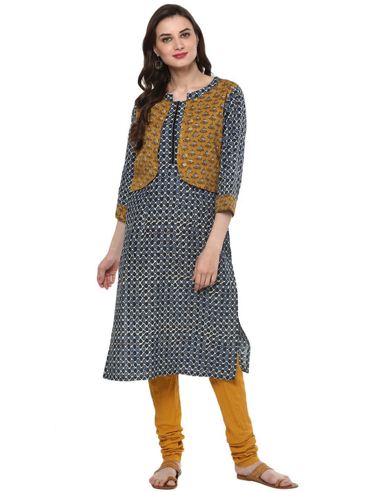 Indigo Tagai Print Koti Kurta