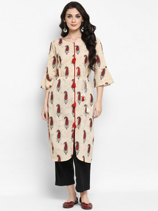 Beige Paisly Printed Kurta