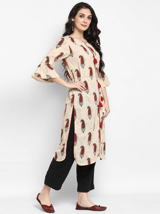 Beige Paisly Printed Kurta