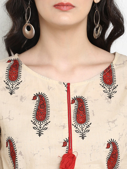 Beige Paisly Printed Kurta