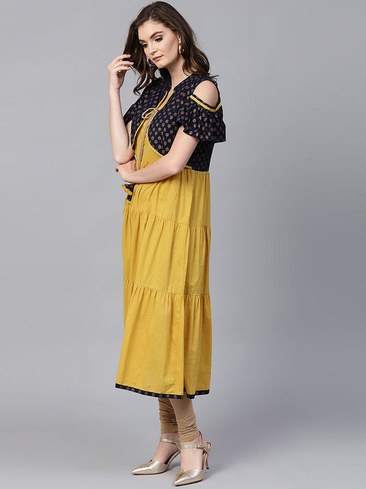 Pannkh Women's Koti Look Tiered Kurta